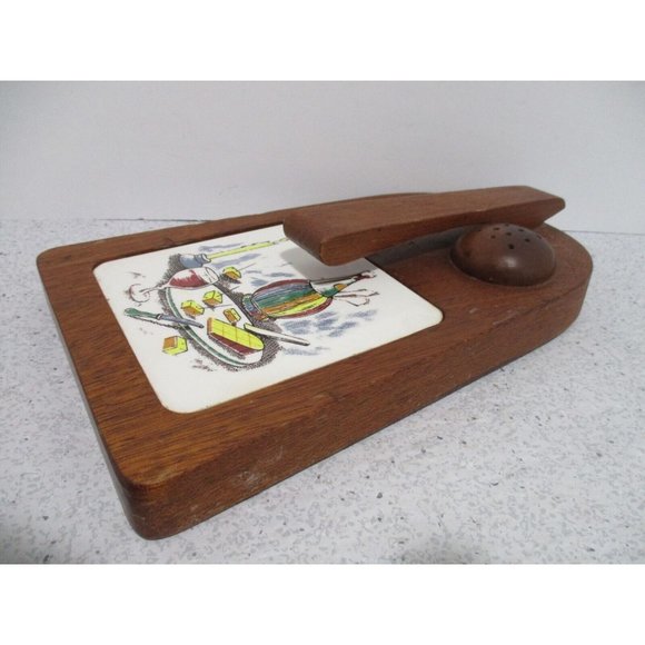 *Vintage Cottage Core Mini Wood Ceramic Tile Cheese Kitchen Server Cutting Board - Picture 6 of 7